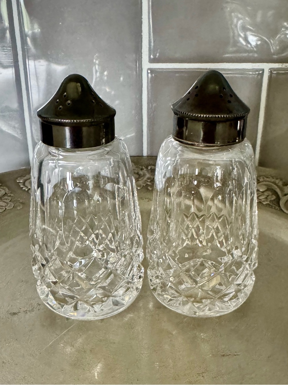Waterford Crystal Clear Cut Glass Salt and Pepper Shakers